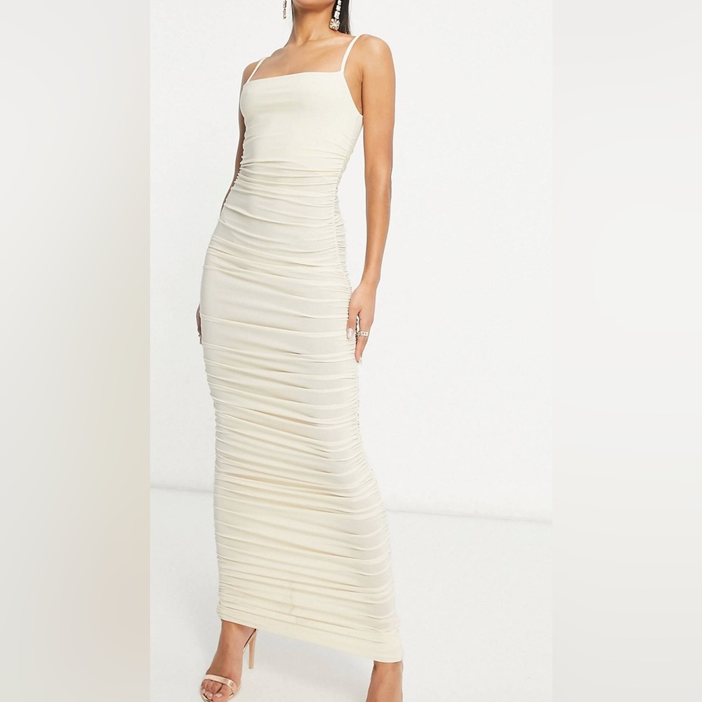 Club L London ruched midi cami dress in natural